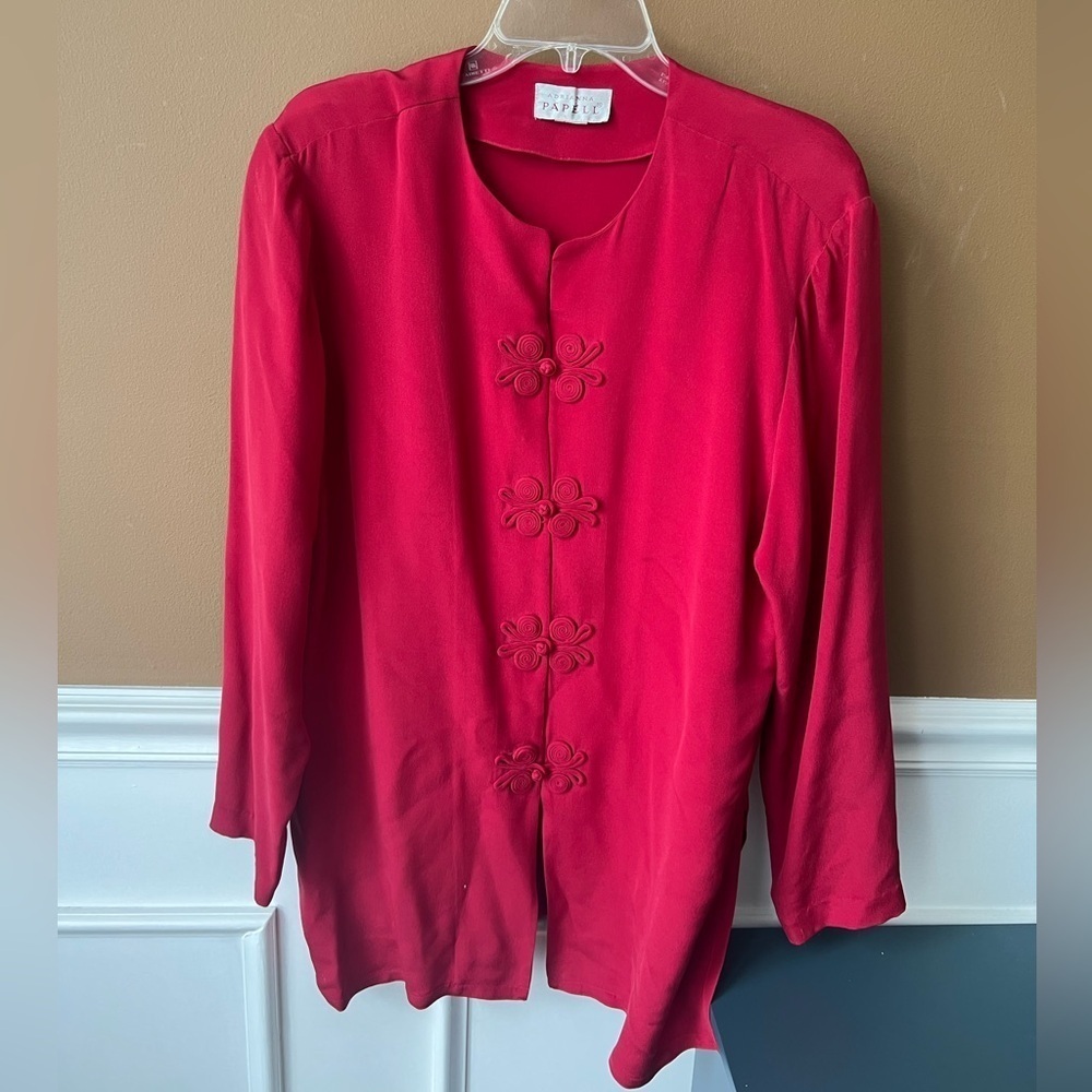 Adrianna Papell Rich Red Silk Blouse Size 14 Vintage Festive Holidays Christmas
